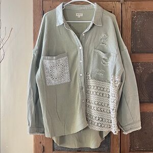 POL Sage Green Shirt with Lace Details